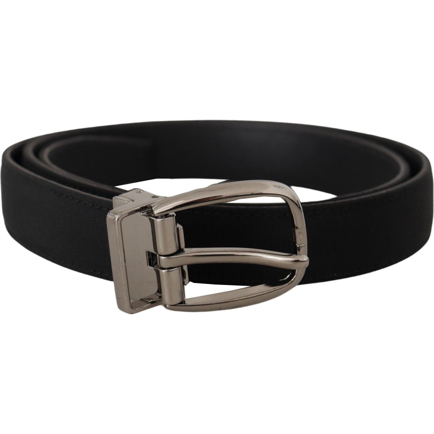 Dolce & Gabbana Black Grosgrain Leather Silver Logo Buckle Belt