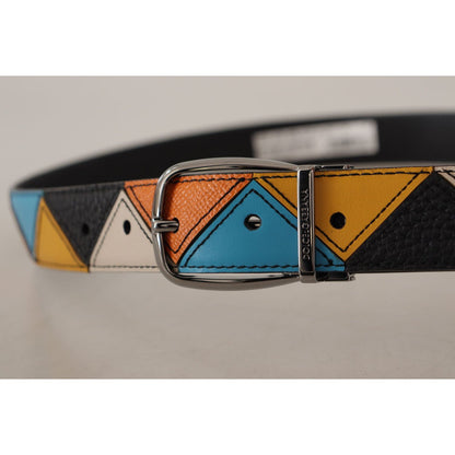 Dolce & Gabbana Multicolor Leather Silver Tone Logo Buckle Belt