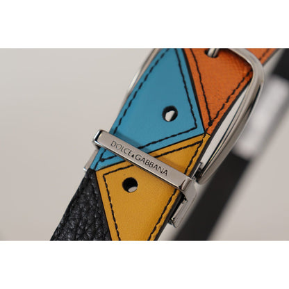 Dolce & Gabbana Multicolor Leather Silver Tone Logo Buckle Belt
