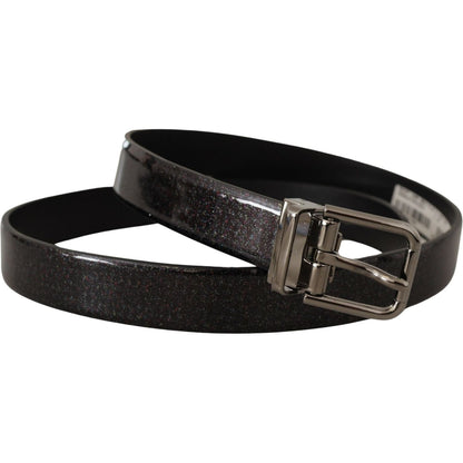 Dolce & Gabbana Black Vernice Puntinata Leather Silver Tone Metal Belt