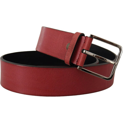 Dolce & Gabbana Maroon Vitello Silver Metal Logo Buckle Belt