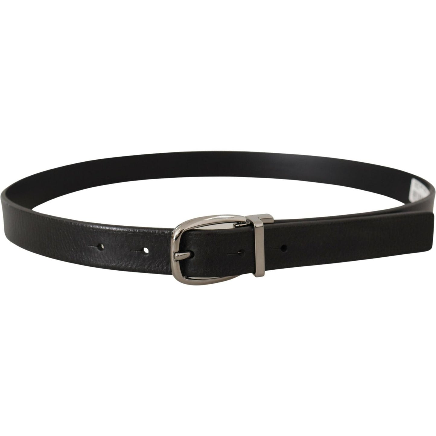 Dolce & Gabbana Black Leather Silver Chrome Metal Logo Buckle Belt