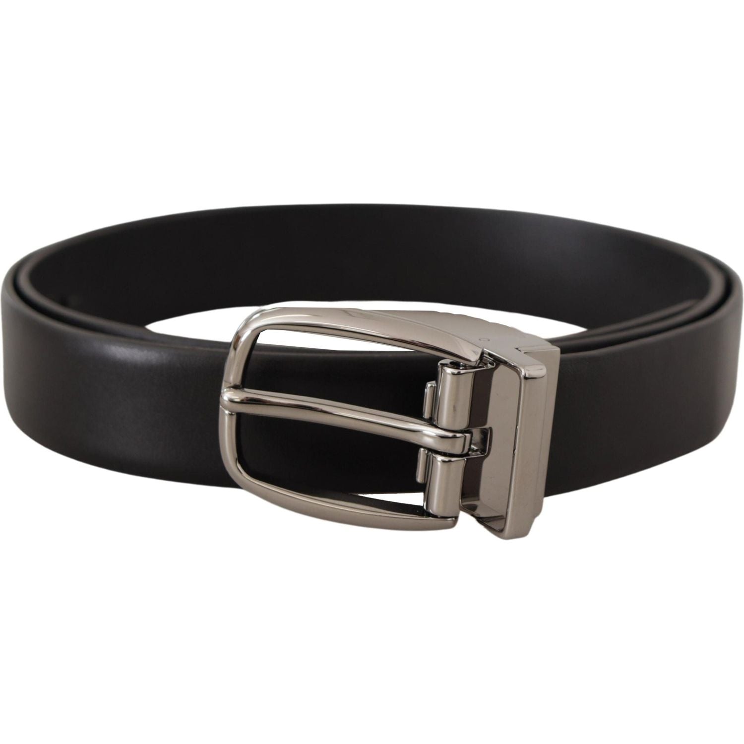 Dolce & Gabbana Black Leather Silver Metal Chrome Logo Buckle  Belt
