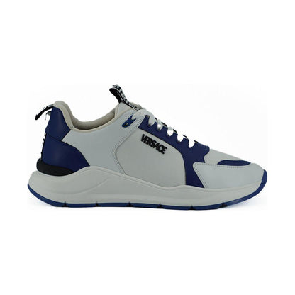 Versace Elegant Blue and White Leather Sneakers