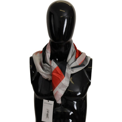 Costume National Gray Red Silk Shawl Foulard Wrap Scarf