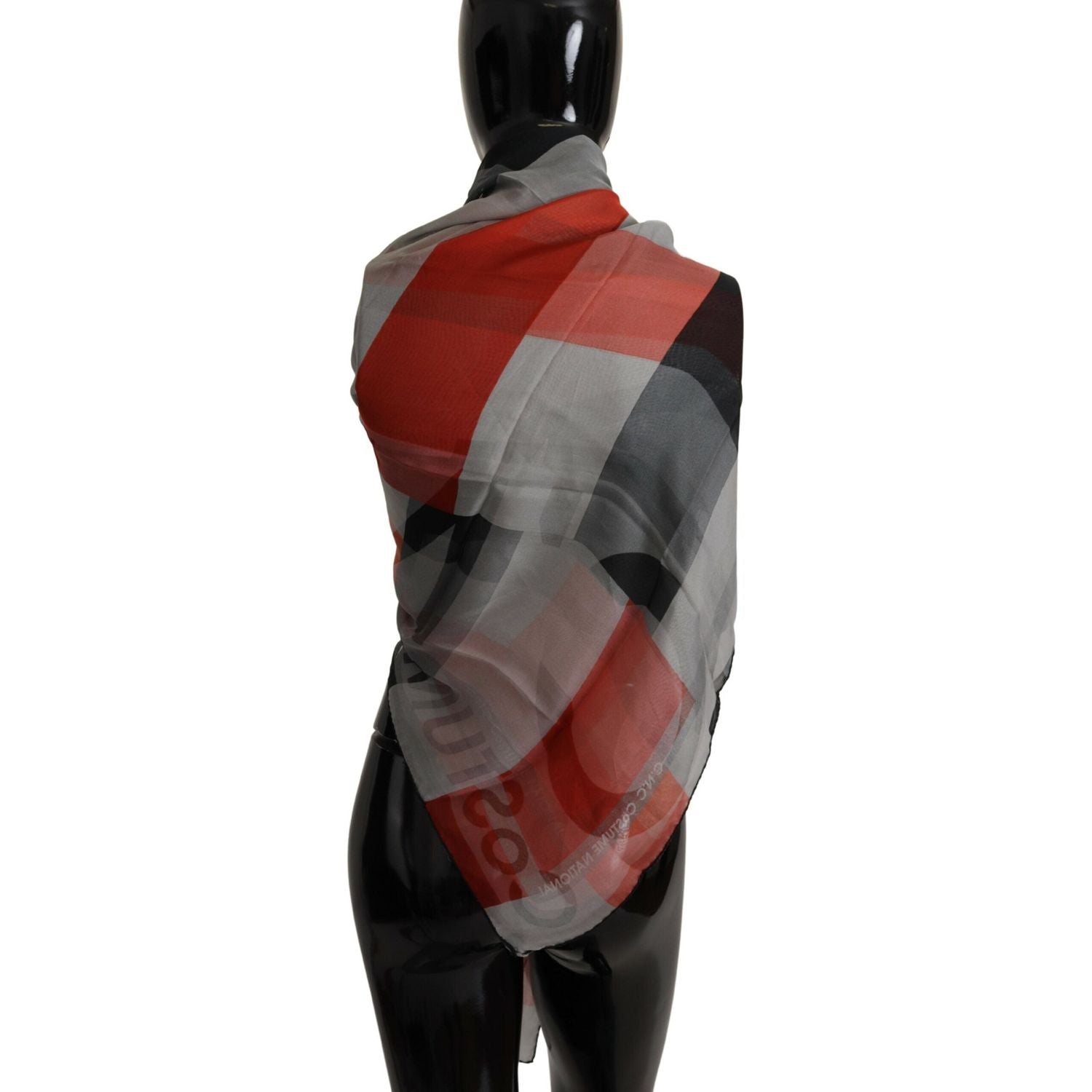 Costume National Gray Red Shawl Foulard Wrap  Scarf