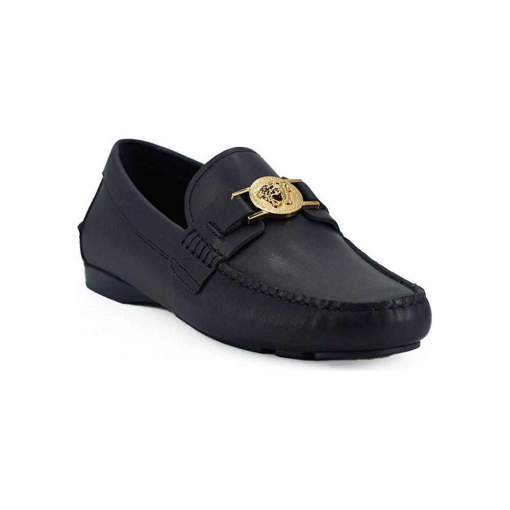 Versace Elegant Navy Blue Calf Leather Loafers