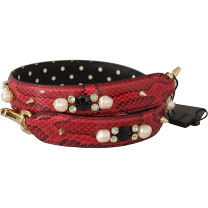 Dolce & Gabbana Red Python Leather Crystals Reversible Shoulder Strap