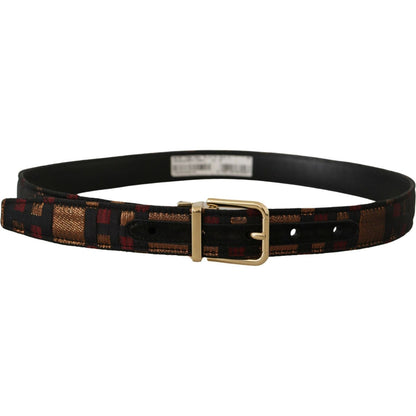 Dolce & Gabbana Multicolor Leather Jacquard Gold Metal Buckle Belt