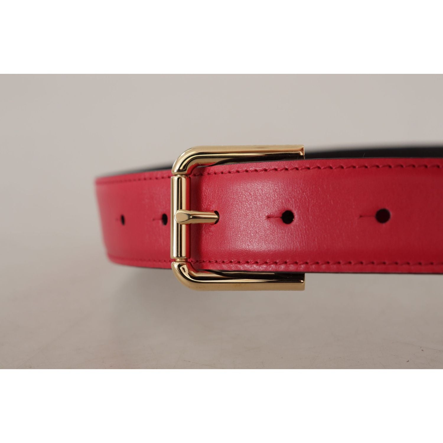 Dolce & Gabbana Red Calf Leather Gold Tone Logo Metal Buckle Belt