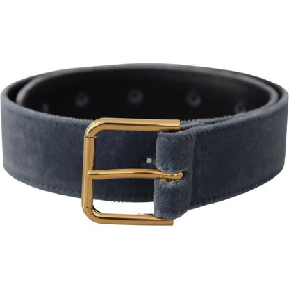 Dolce & Gabbana Navy Blue Velvet Gold Metal Logo Waist Buckle Belt