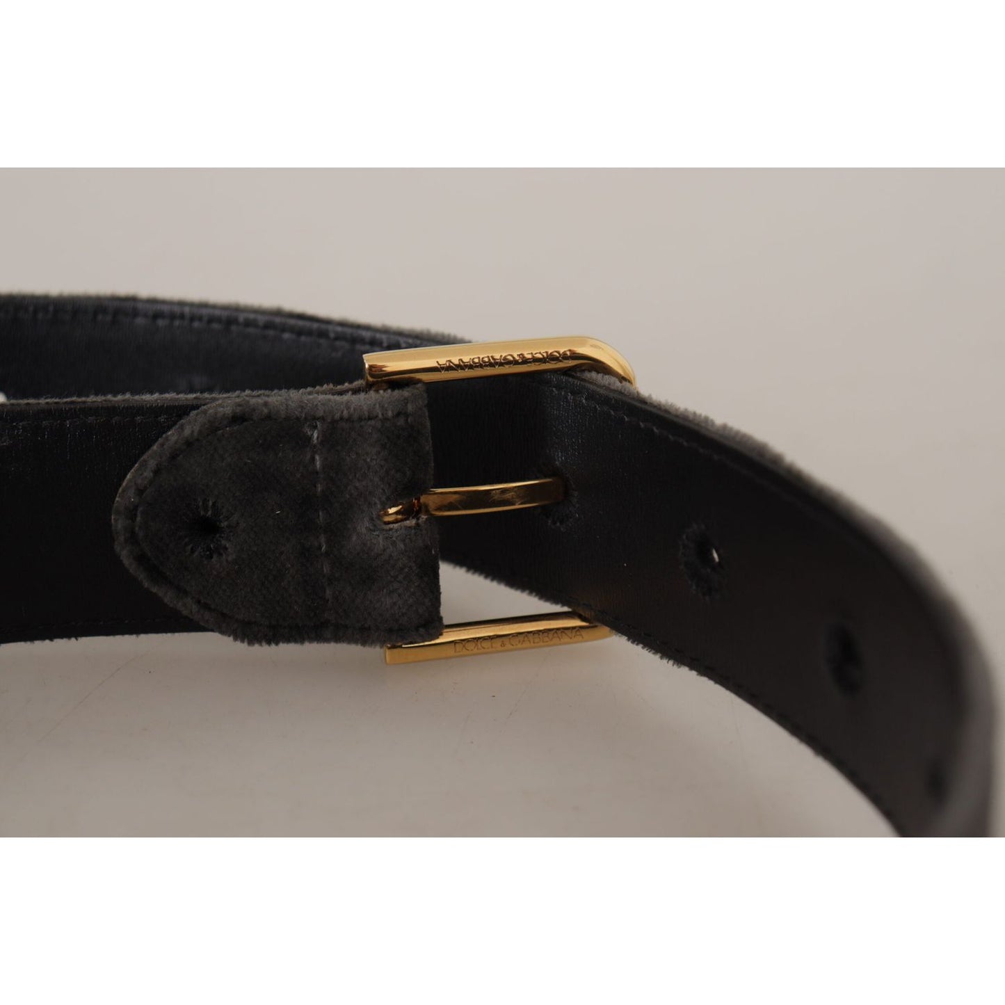 Dolce & Gabbana Brown Velvet Gold Tone Logo Metal Waist Buckle Belt