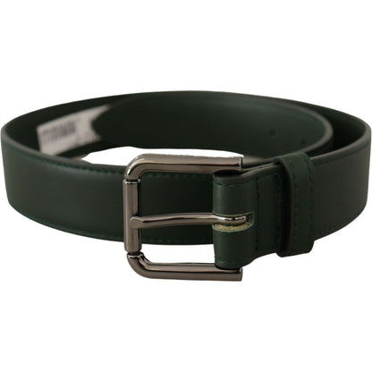 Dolce & Gabbana Army Green Leather Logo Metal Waist Buckle Belt
