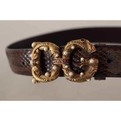 Dolce & Gabbana Brown Amore Animal Print Exotic Leather Logo Buckle Belt