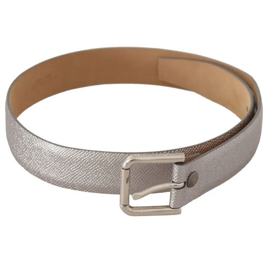 Dolce & Gabbana Metallic Silver Leather Metal Waist Buckle Belt