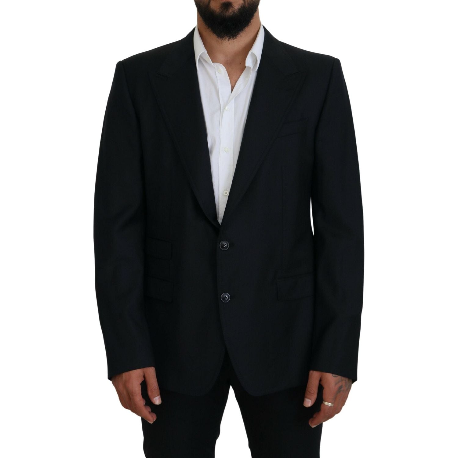 Dolce & Gabbana Dark Blue Wool Formal Sicilia Blazer