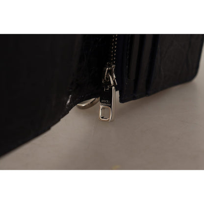 Dolce & Gabbana Blue White Caiman Leather Strap Card Holder Wallet