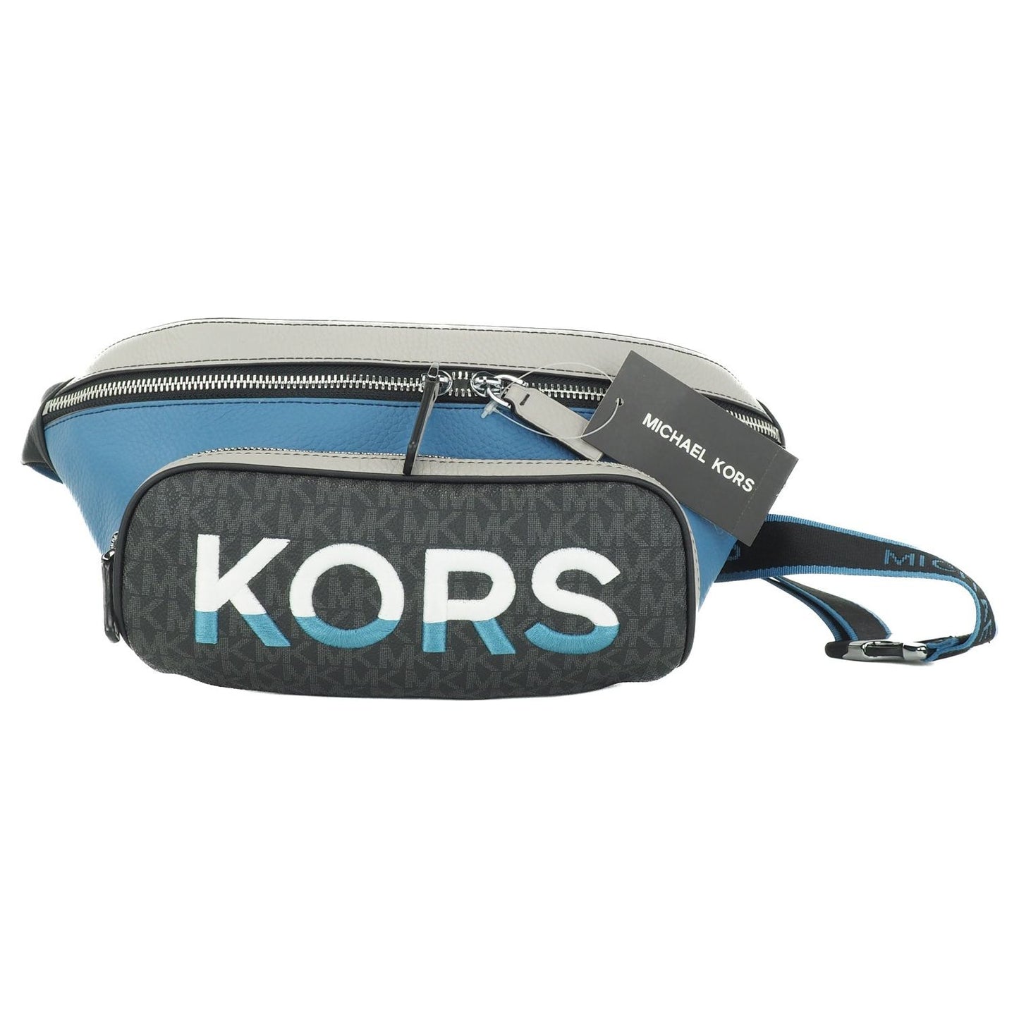 Michael Kors Cooper Large Blue Multi Leather Embroidered Logo Utility Belt Bag