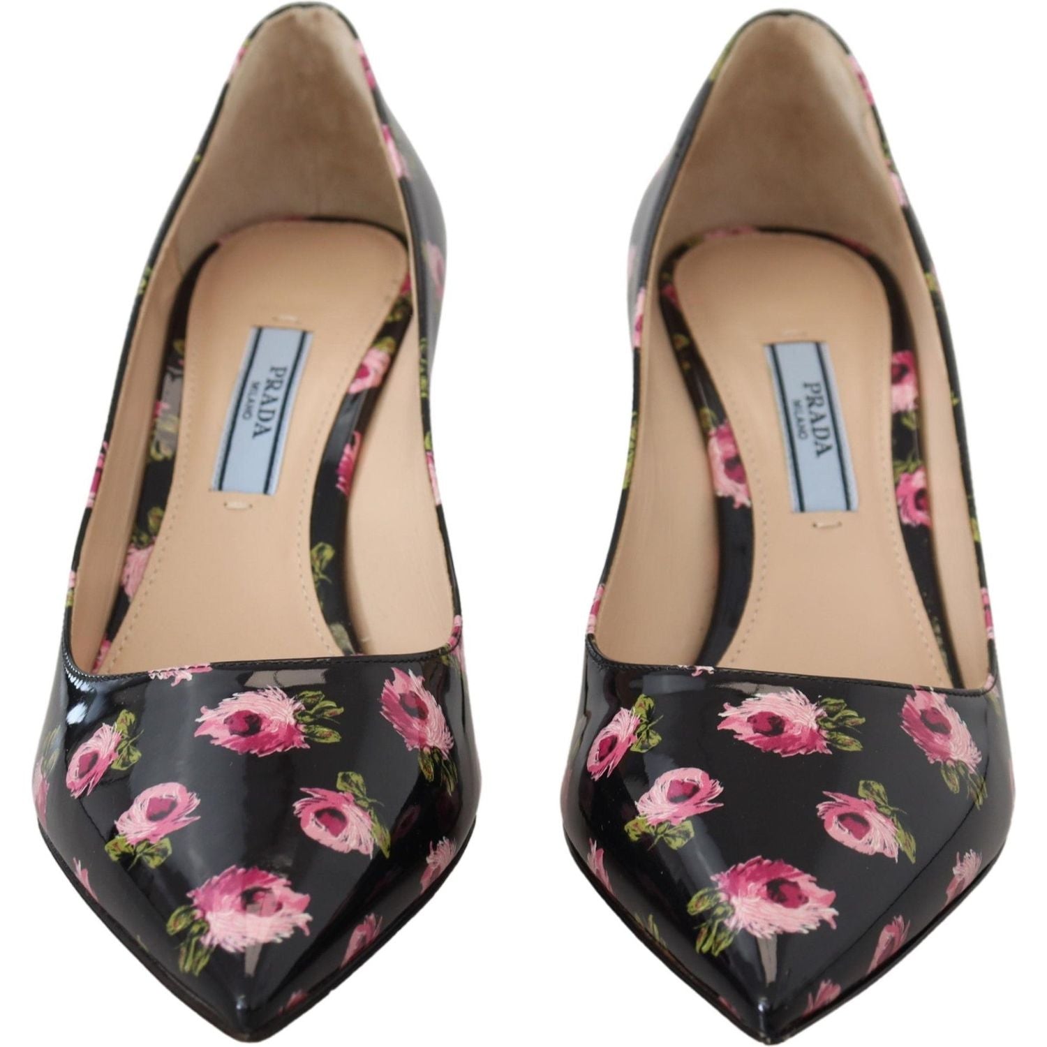 Prada Black Leather Floral Heels Stilettos Pumps