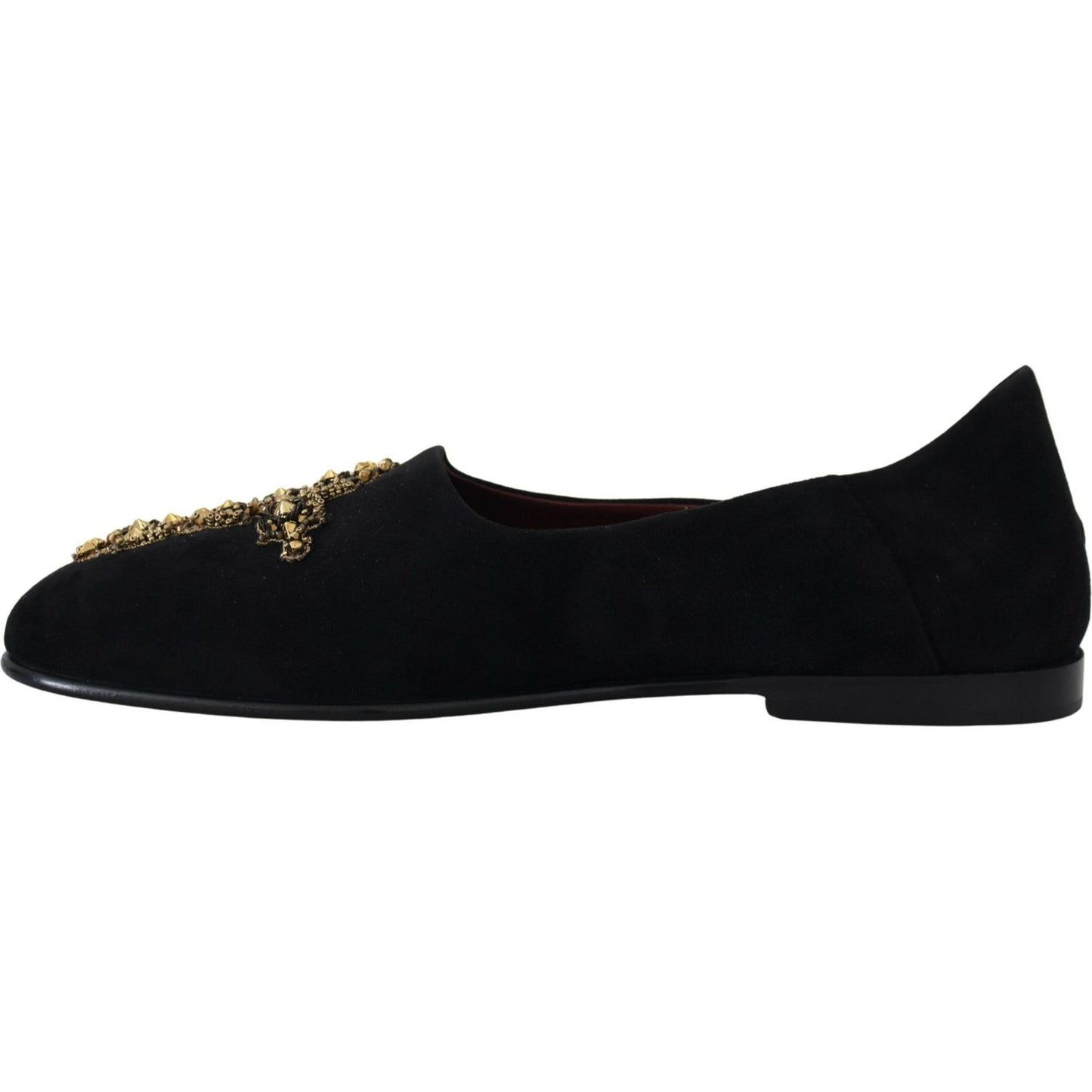 Dolce & Gabbana Black Suede Gold Cross Slip On Loafers Shoes