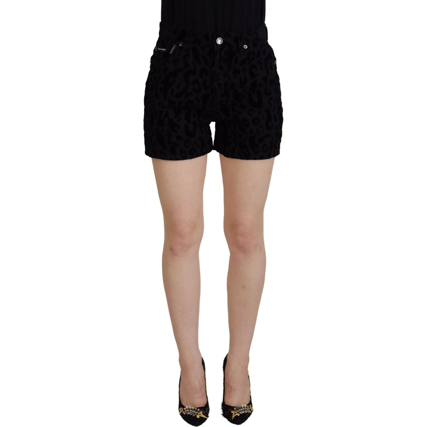 Dolce & Gabbana Black Denim Cotton Stretch Hot Pants Shorts