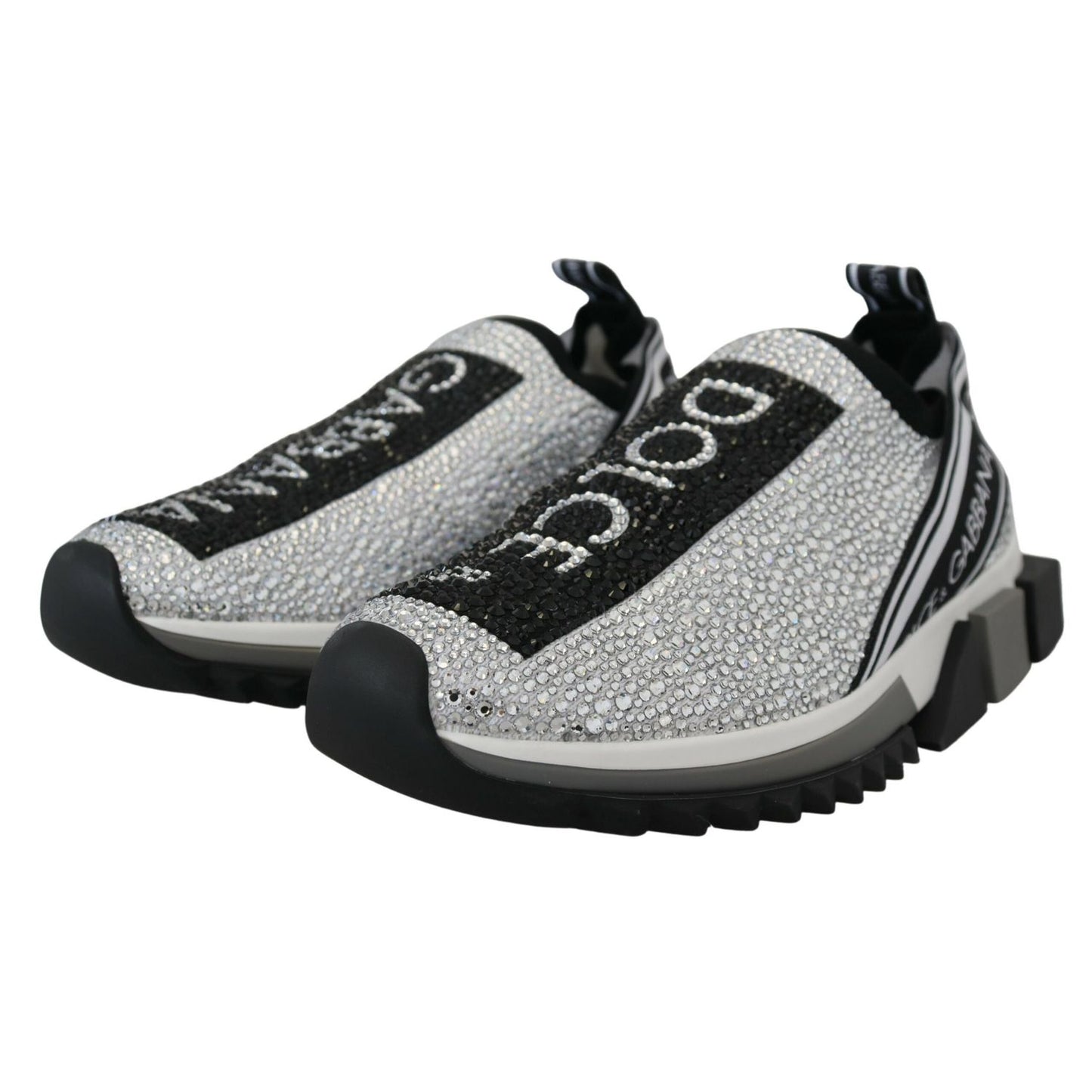 Dolce & Gabbana Silver Rhinestones Sorrento Sneakers Shoes