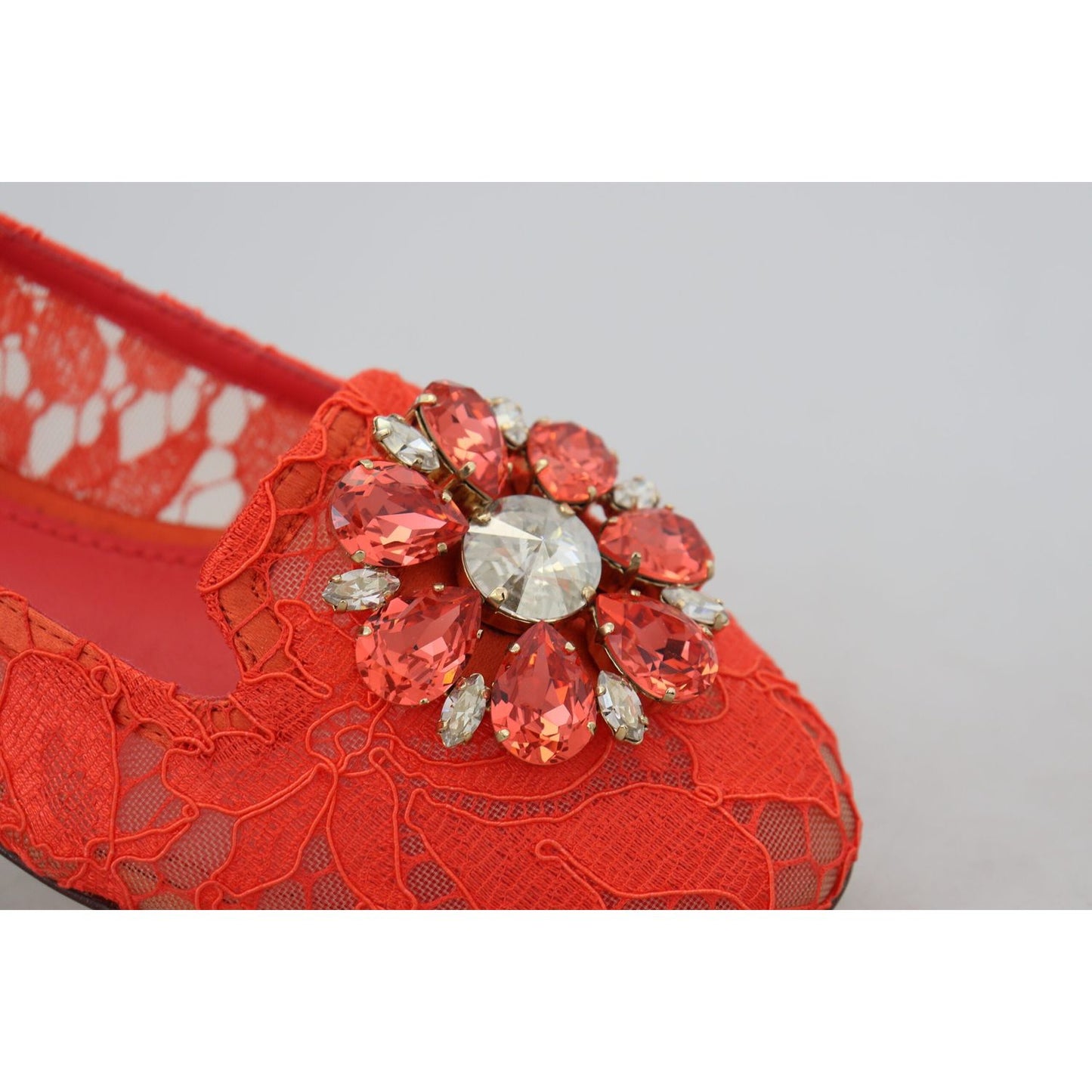 Dolce & Gabbana Red Taormina Lace Crystals Ballet Flats Shoes