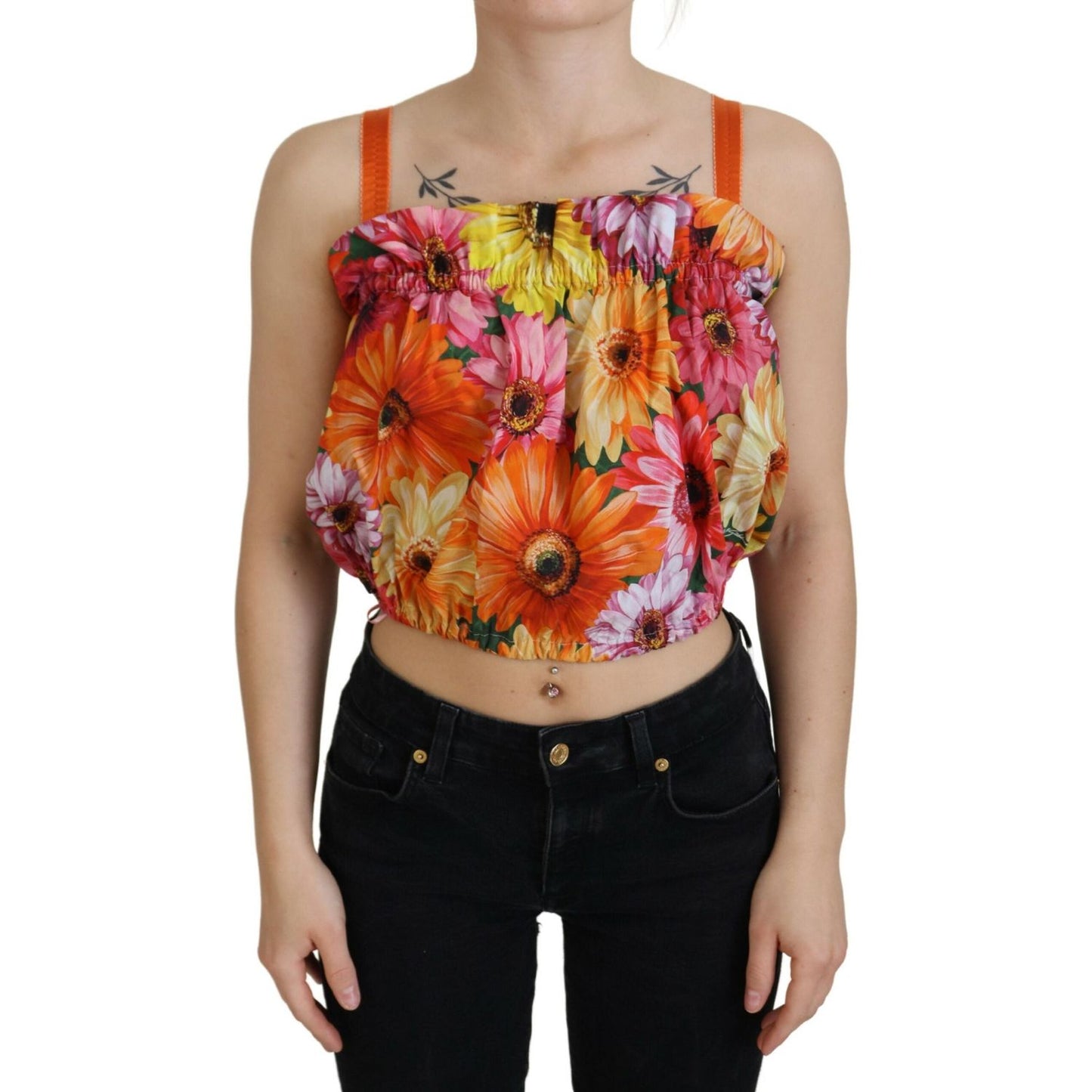 Dolce & Gabbana Blouse Cropped Floral Cotton Tank Top