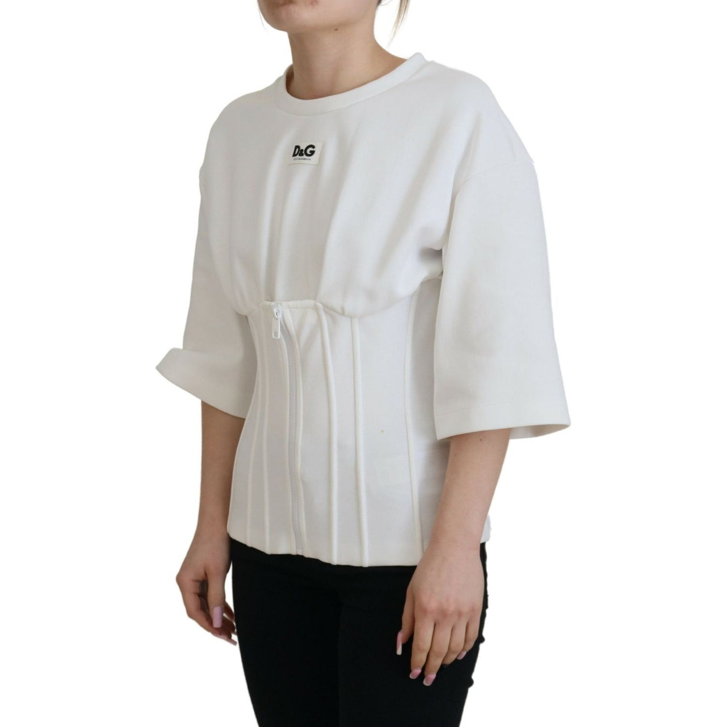 Dolce & Gabbana White Corset Stretch Cotton Top T-shirt