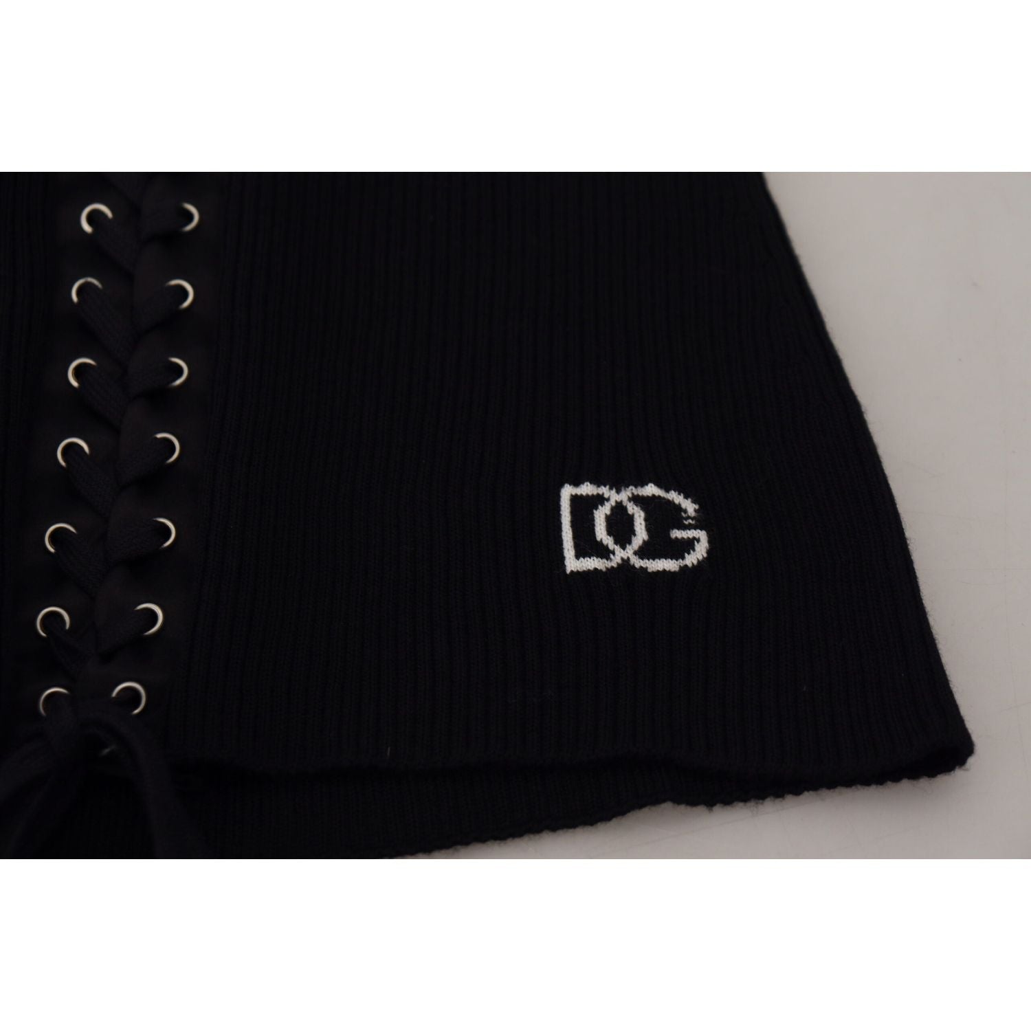 Dolce & Gabbana Black Wool Knitted Tie Up Slim Fit Sweater