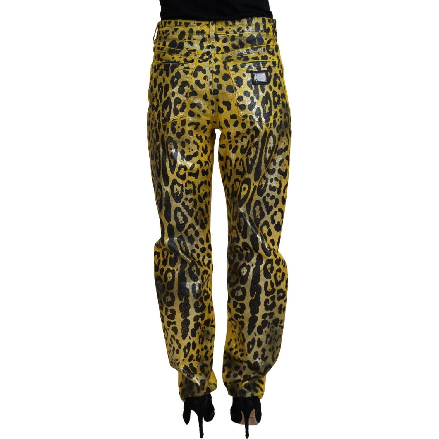 Dolce & Gabbana Yellow Leopard Cotton Straight Denim Jeans