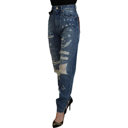 Dolce & Gabbana Blue Tattered Skinny Denim Cotton Jeans