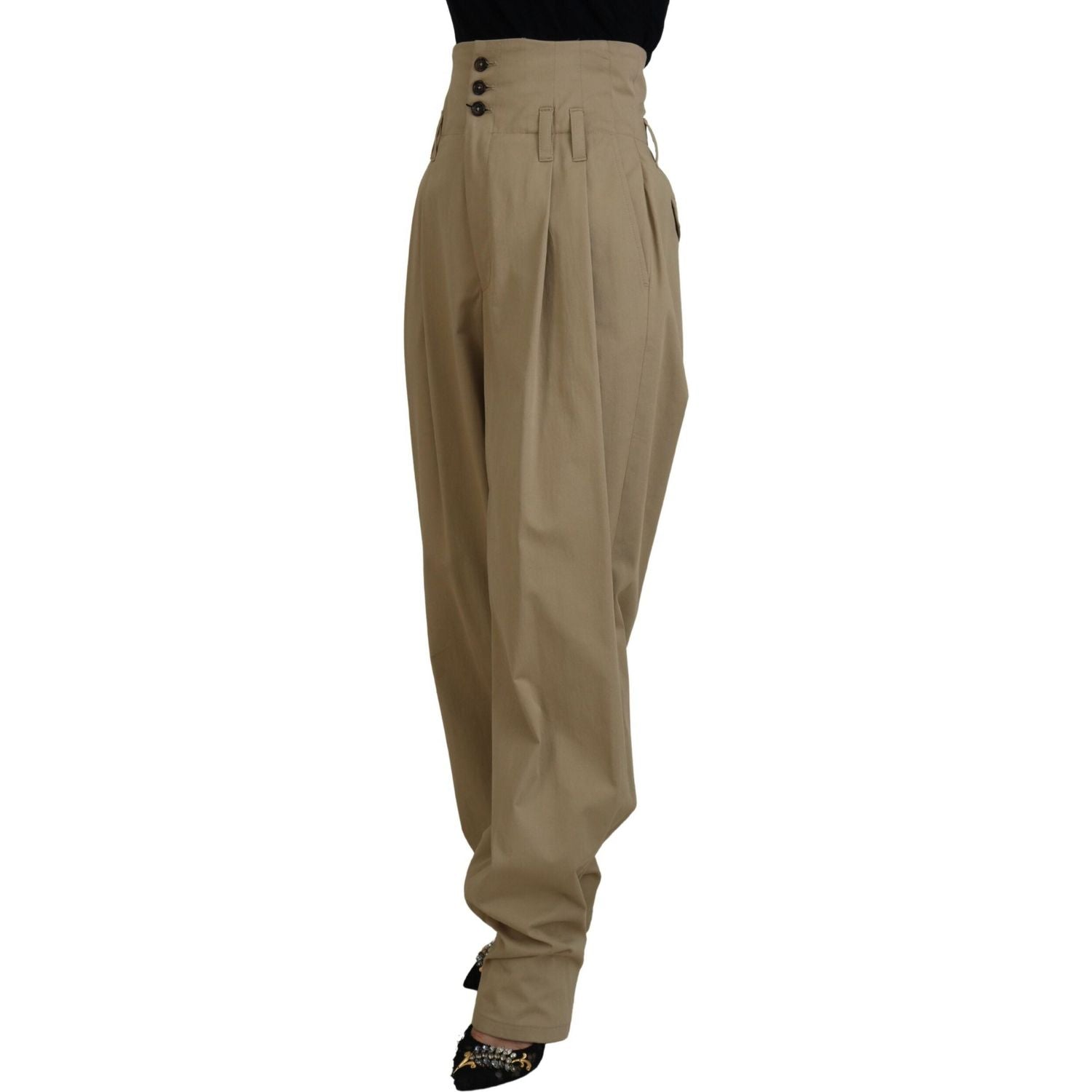 Dolce & Gabbana Brown Cotton High Waist Tapered Pants