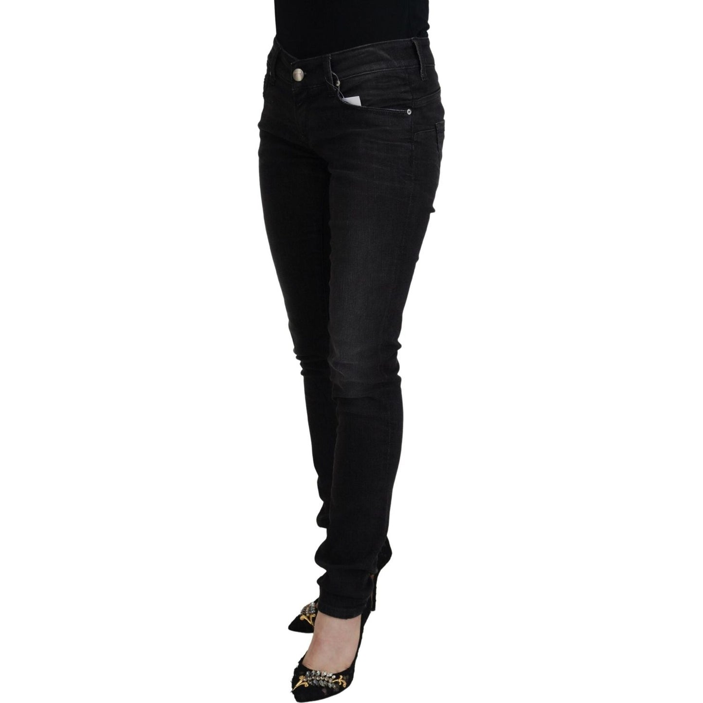Acht Black Cotton Low Waist Slim Fit Women Casual Denim Jeans