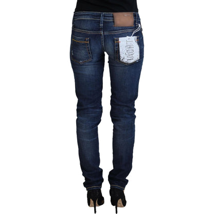 Acht Blue Washed Cotton Low Waist Women Casual Jeans