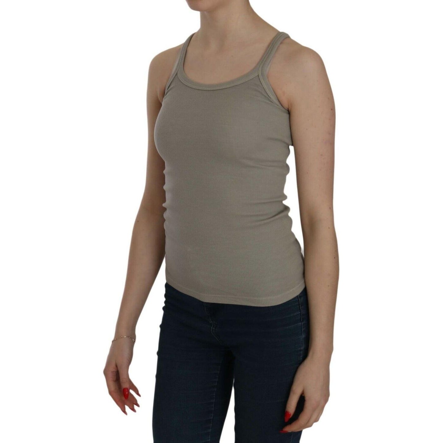 PINK MEMORIES Beige Sleeveless Spaghetti Strap Tank Blouse