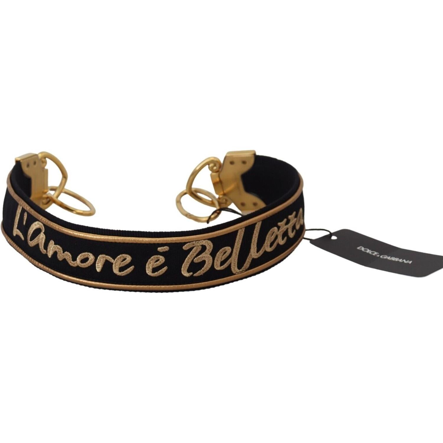 Dolce & Gabbana Black Gold Logo Print Brass Bag Shoulder Strap