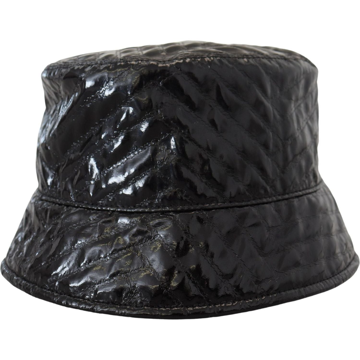 Dolce & Gabbana Black Quilted Faux Leather Women Bucket Cap Hat