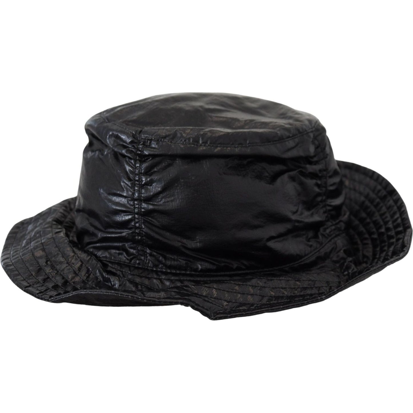 Dolce & Gabbana Black Quilted Faux Leather Women Bucket Cap Hat