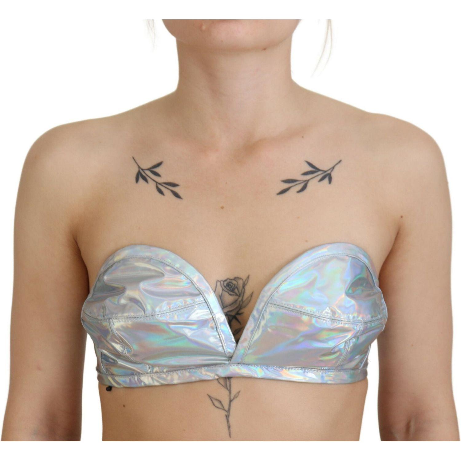 Dolce & Gabbana Silver Holographic Effect Bustier Brassiere Top