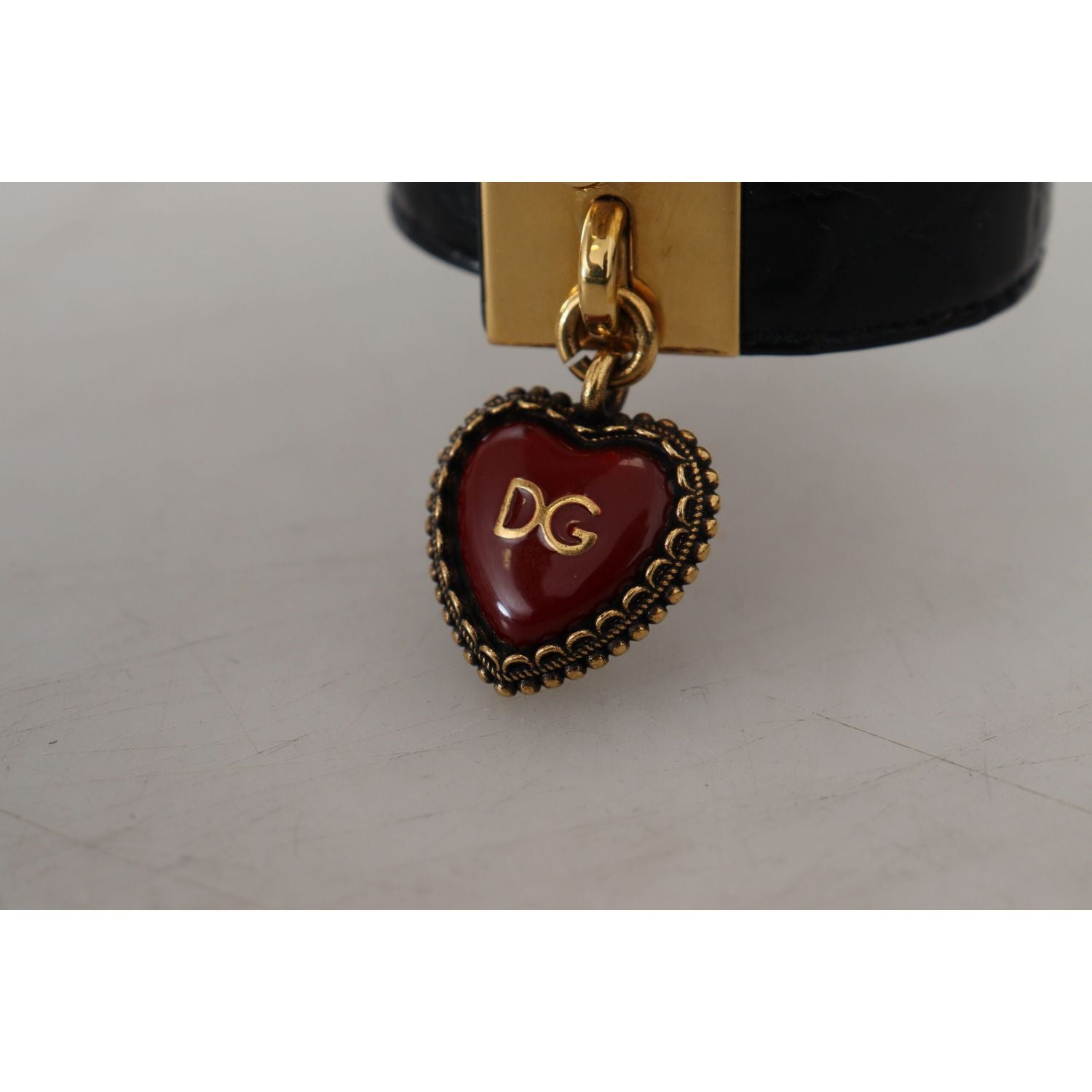 Dolce & Gabbana Black Dauphine Leather DG Heart Key Ring Bracelet