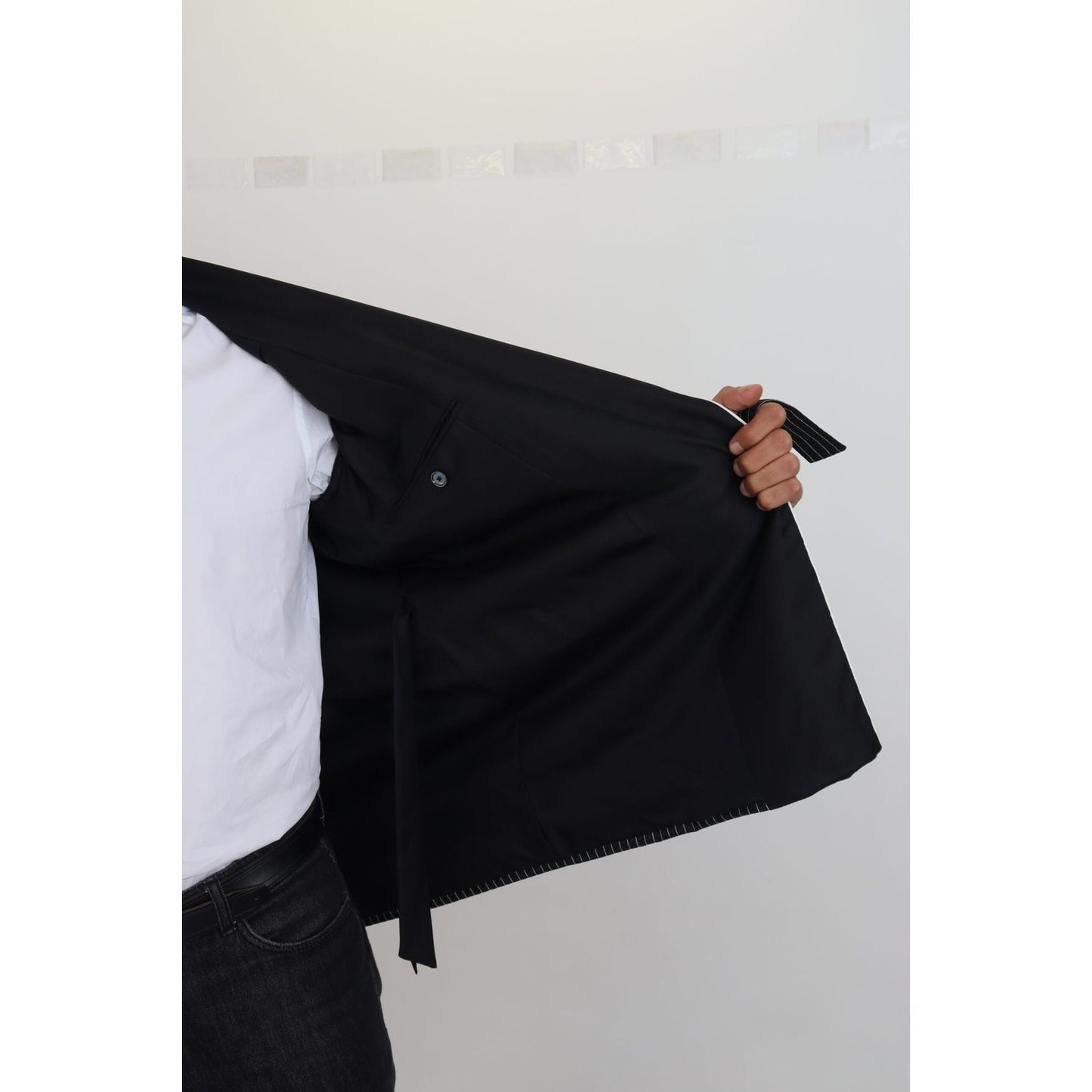 Dolce & Gabbana Black Robe Striped DG Patch Jacket Men Blazer