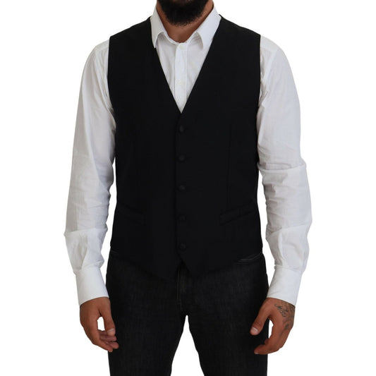 Dolce & Gabbana Black Virgin Wool Waistcoat Formal Vest