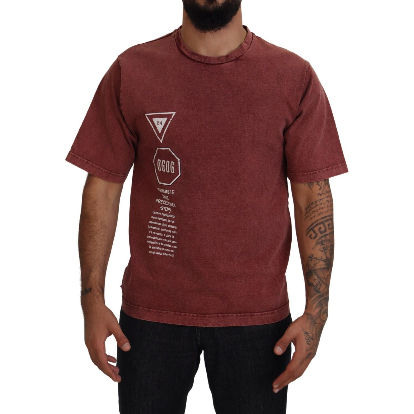 Dolce & Gabbana Maroon Print Round Neck Short Sleeves T-shirt