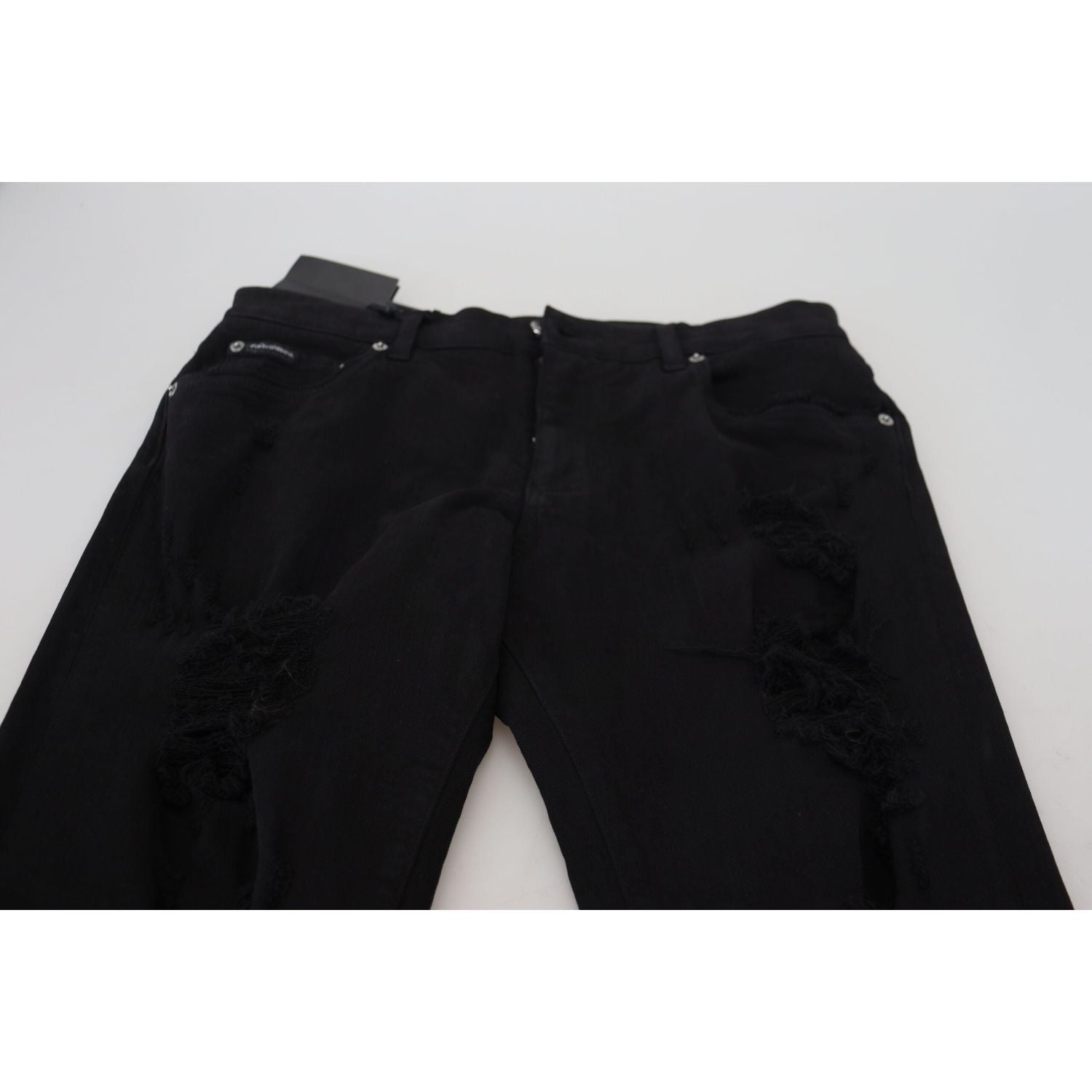 Dolce & Gabbana Black Slim Fit Tattered Denim Cotton Jeans