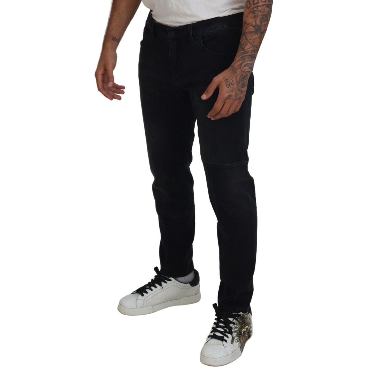 Dolce & Gabbana Black Angel Embroidery Skinny Denim Jeans