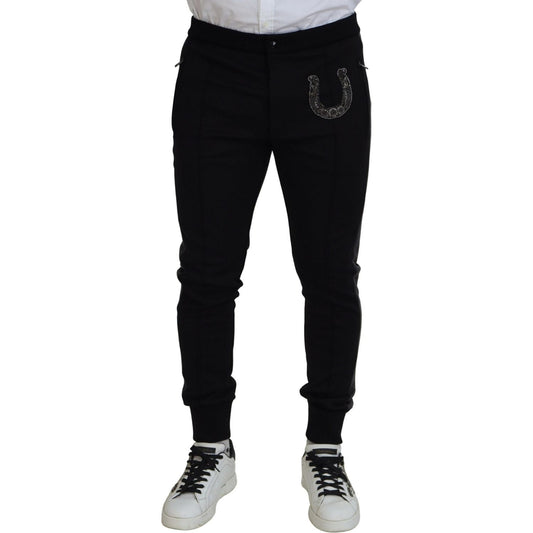 Dolce & Gabbana Black Wool Horseshoe Jogger Pants