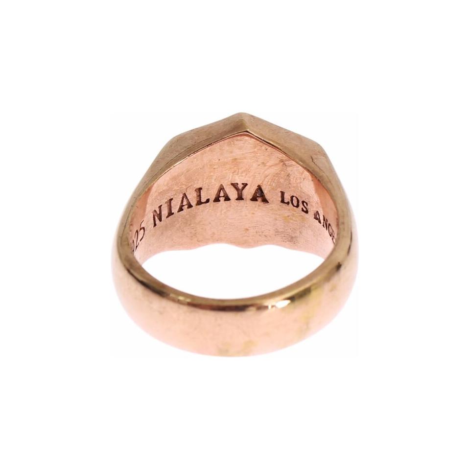 Nialaya Pink Gold 925 Silver Authentic Clear Ring Ring