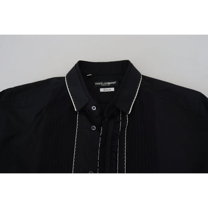 Dolce & Gabbana GOLD Black Tuxedo Slim Fit Cotton Shirt