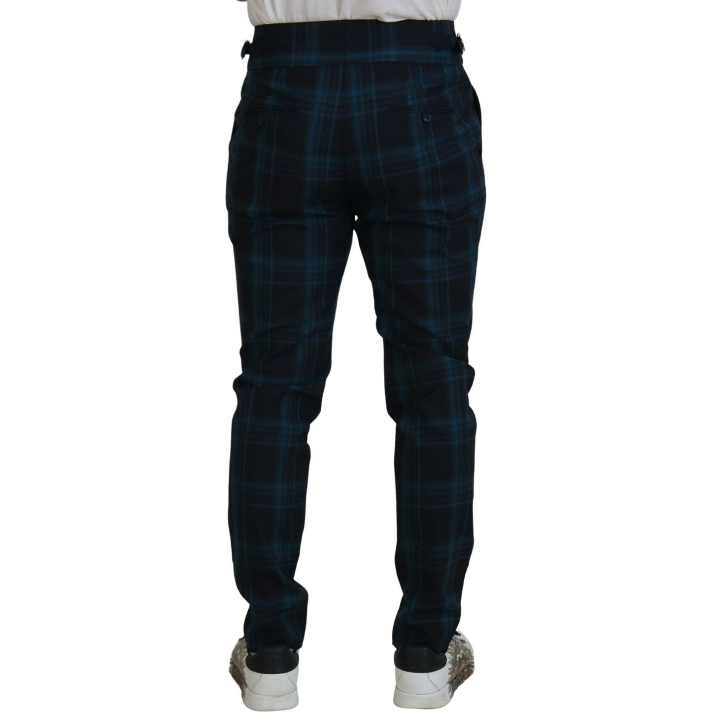 Dolce & Gabbana Blue Purple Plaid Wool Trousers Pants